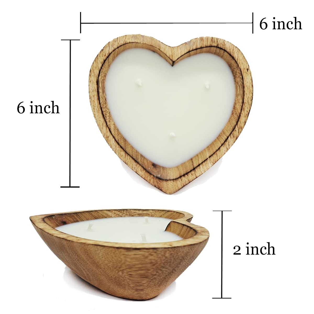 BestySuperStore 6” Heart Shaped Wooden Bowl Vanilla Sandalwood Scented Soy Wax Candle - 3 Wicks 5 oz Decorative Dough Bowls Candles for Anniversary Engagement Wedding Birthday Valentine Christmas Gift