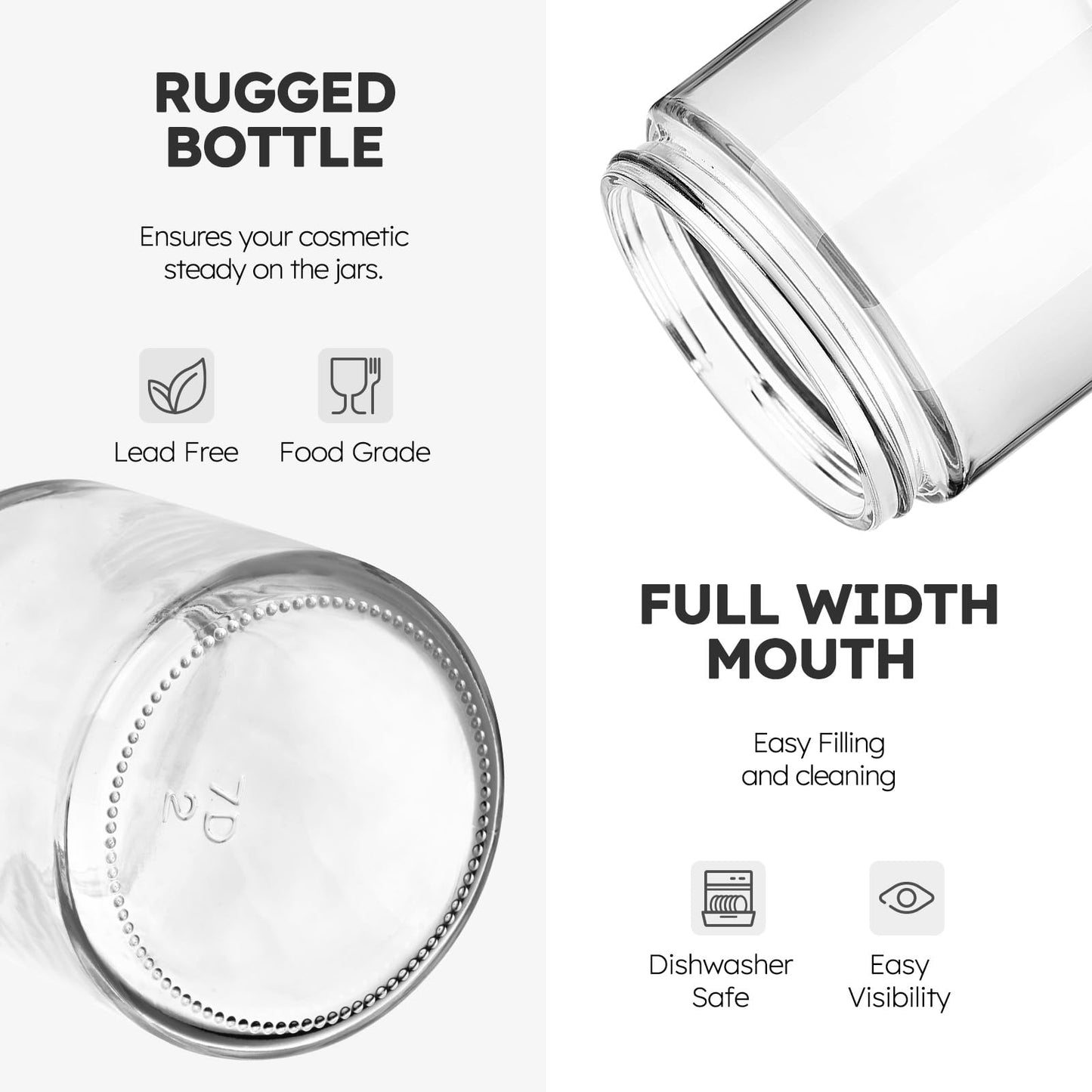 Tecohouse 8oz Glass Jars with Lids, 3 Pack Candle Jars with Blank Labels, 250g Clear Wide Mouth | Cosmetic Containers for Sample, Cream, Lotion, Honey, Powder, Jelly | Kitchen & Home