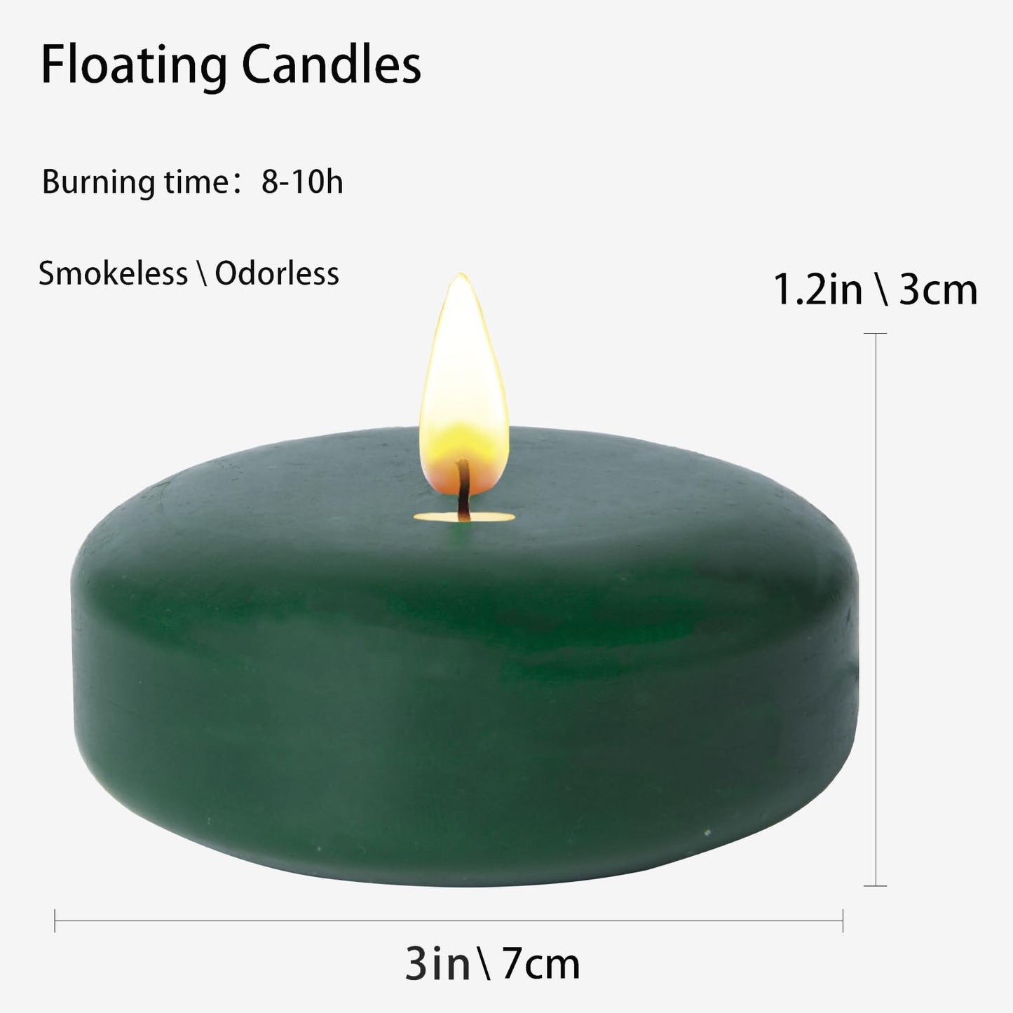 Dark Green Floating Candles 3 Inch 12 Pack – Paraffin Wax Floating Candle for Greenery Weddings, Christmas, Parties & Home Décor – Long Burning & Clean Flame