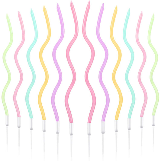 BBTO 12 Pcs Twisted Birthday Candles Spiral Metallic Cupcake Thin Long Cake Candles with Holders for Birthday Wedding Party(Colorful)