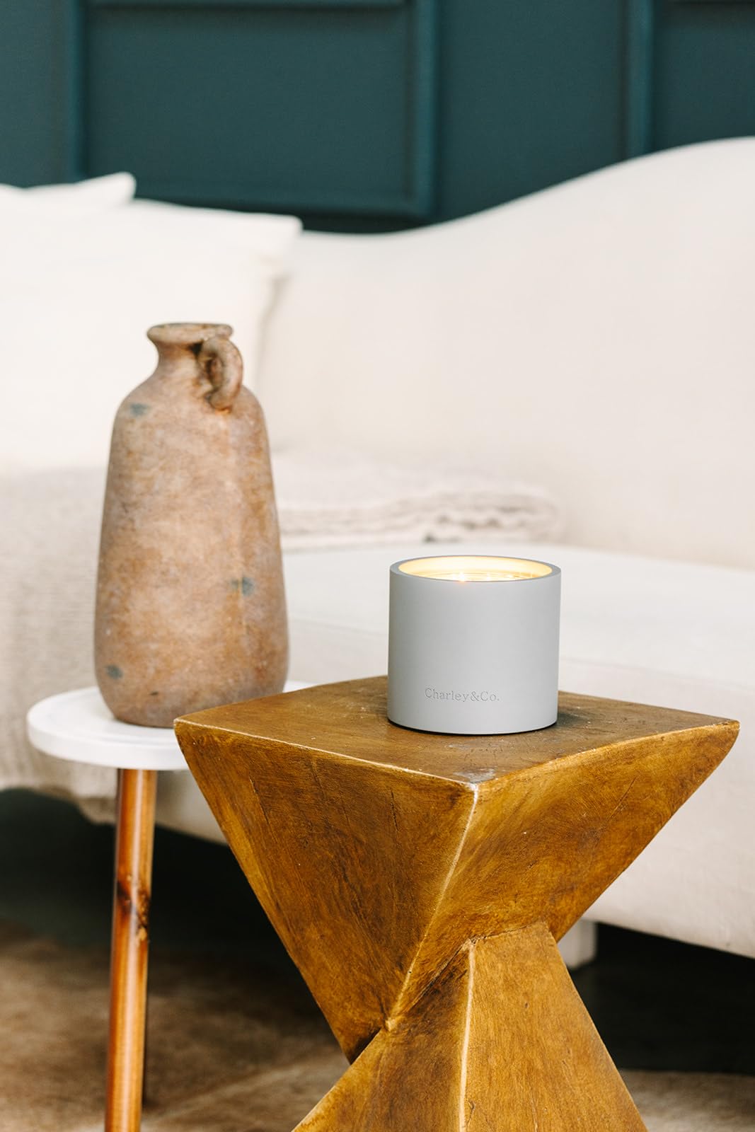 Charley&Co. Neutral Minimalistic Cement Candle Holders - Designed to fit a Standard 14.5oz 3-Wick Candle or Smaller (1, Grey)