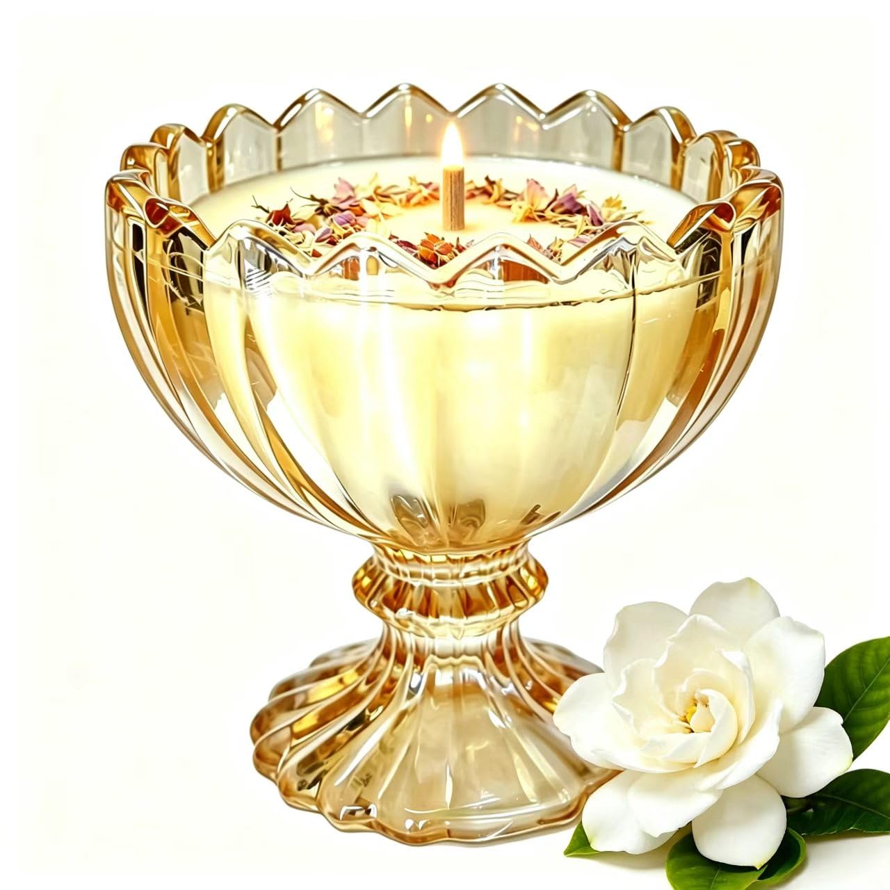 Joo Sko Jar Petal Bowl Shape Soy Wax Gardenia Scented Candle, Aromatherapy Jar Candles for Home Scented or As a Christmas Holiday Candle Gift for Your Lover(7OZ/48Hours Burning)