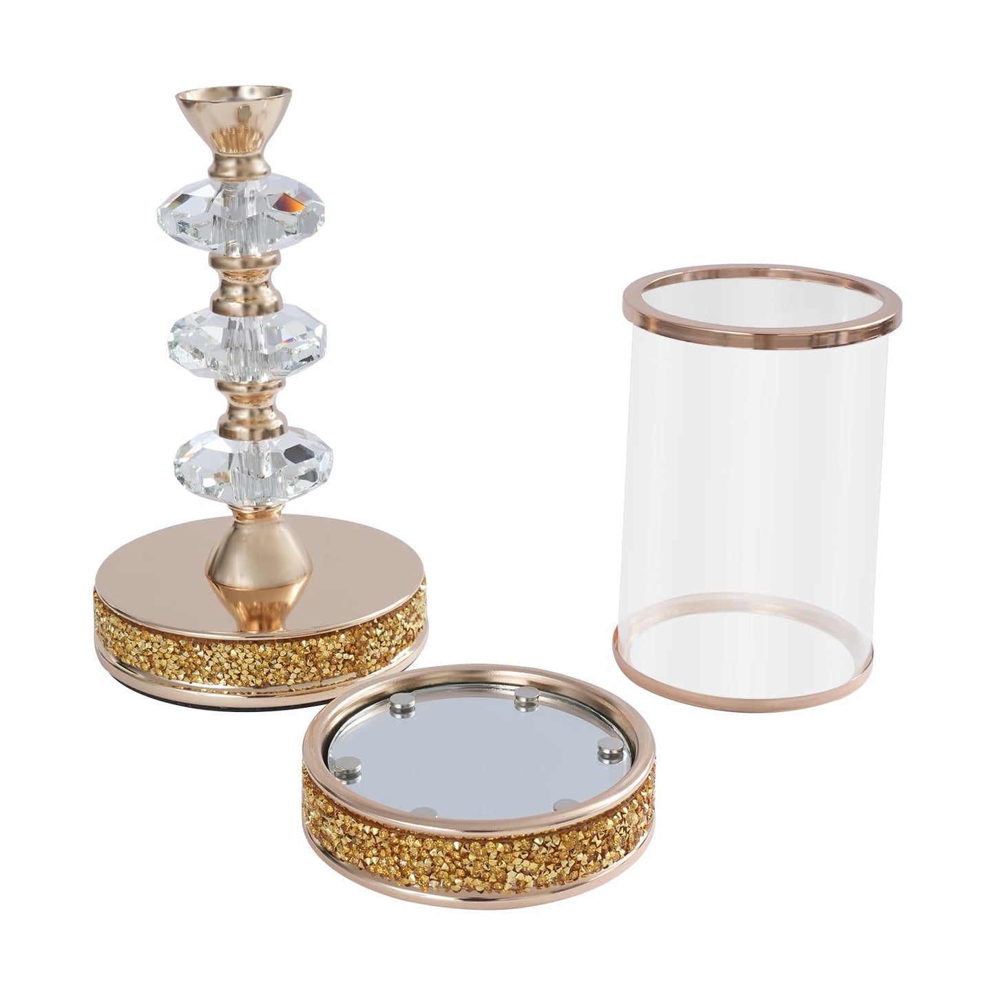 Candle Holder, Crystal Candlesticks Holder Set, Tabletop Pillar Candle Holders for Wedding, Parties, Events, Chirstmas, Home Decor, Table Centerpieces (Gold 02, L)