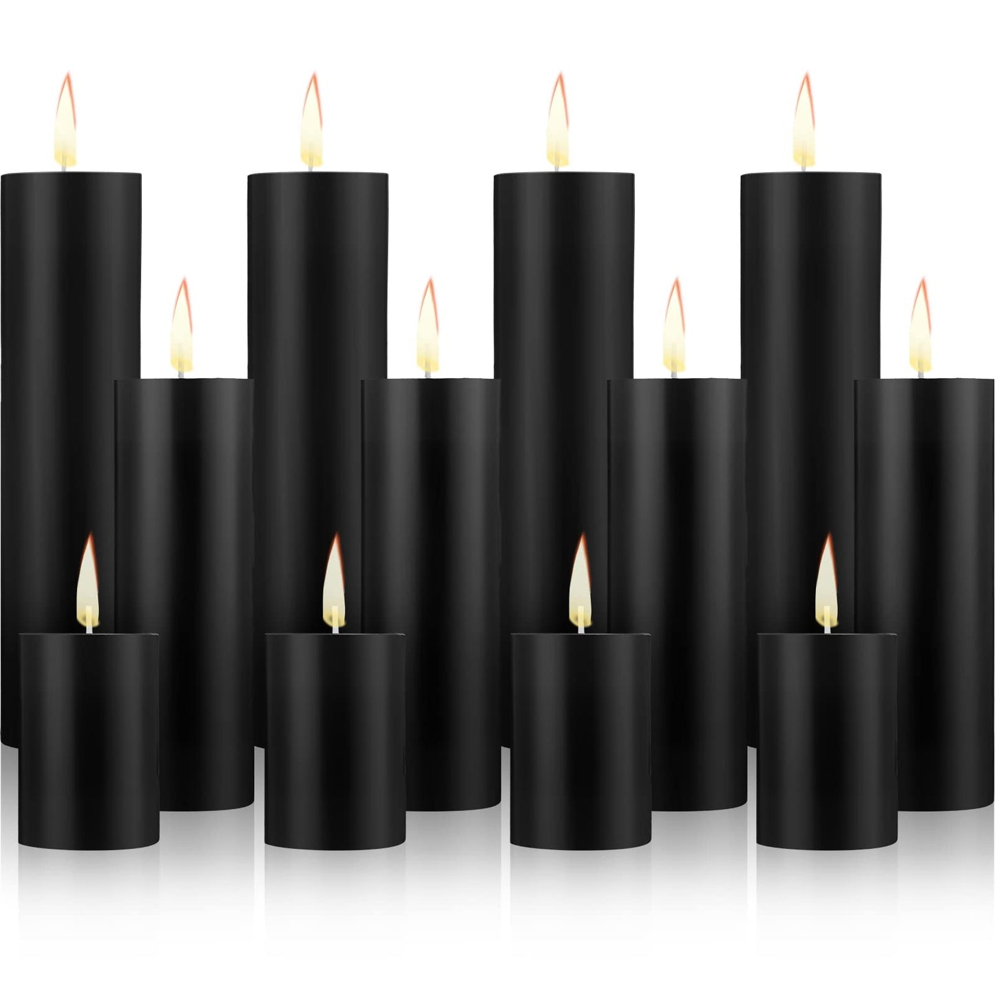 Lounsweer 12 Pcs Pillar Candles Bulk for Wedding Unscented Pillar Candles 3 Set 2 x 3/6/8 Inch Multi Size for Weddings Engagement Spa Home Party Events Ceremony(Black)