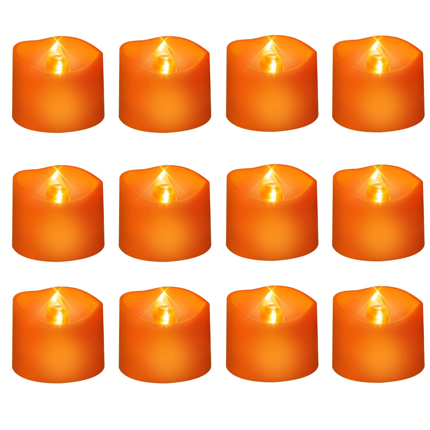 Windshell Orange Tealight Candles with Auto 6H Timer (No Remote), Battery Operated LED Flameless Tea Lights, for Halloween Thanksgiving Party, 12 Pack