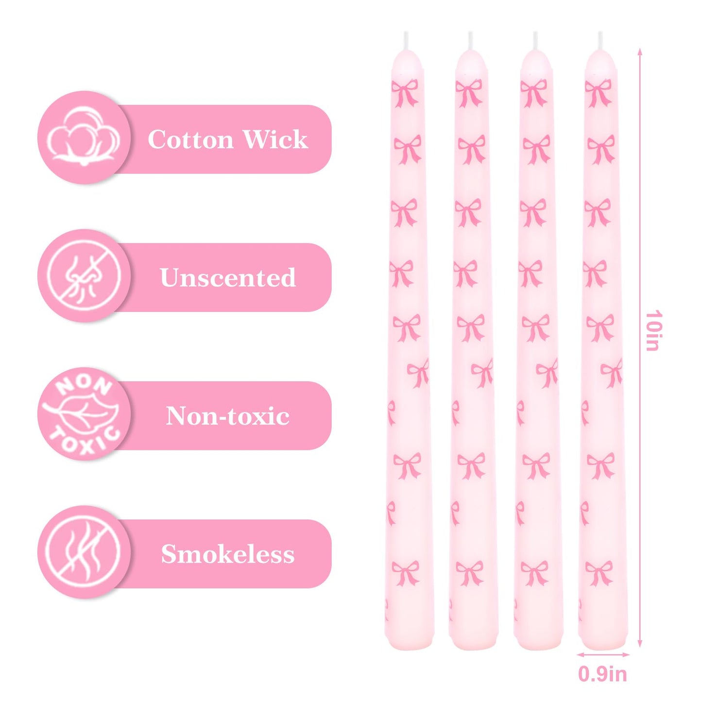 JarThenaAMCS 6Pcs Valentine's Day Taper Candles 10 Inch Pink Bow Decorative Candles Long Unscented Candle Sticks for Holiday Birthday Wedding Baby Shower Party Home Table Decor