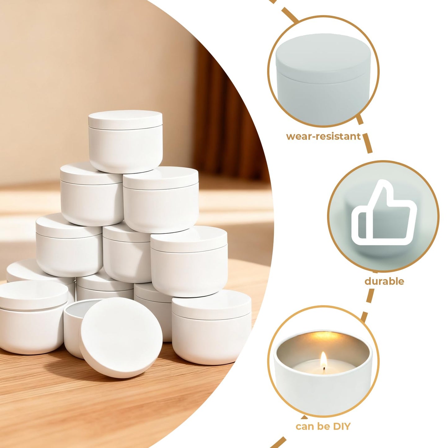 12Pack 3 oz Candle Tins with Lids,Round Metal Candle Jars for Candle Making,Bulk Empty Tins Containers for DIY Crafts Christmas Gifts Small Business Supplies–Airtight Storage Jars (White)