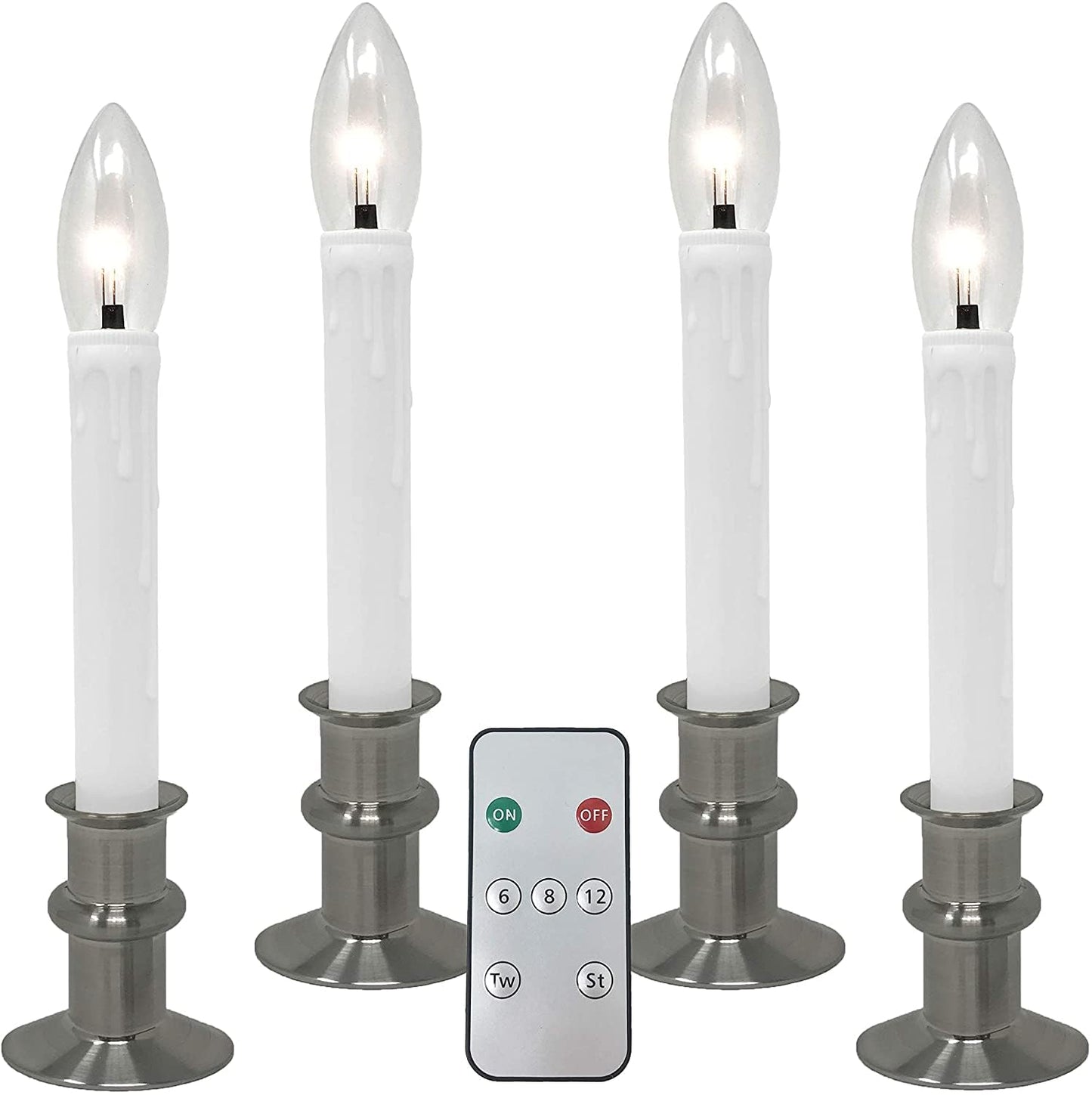 612 Vermont Ultra-Bright LED Window Candles with Timer, Remote Control, Twinkle/Steady LED Light, Battery Operated, Slim Metal Base, VT-9167-R4-BNW (Pack of 4, Brushed Nickel)