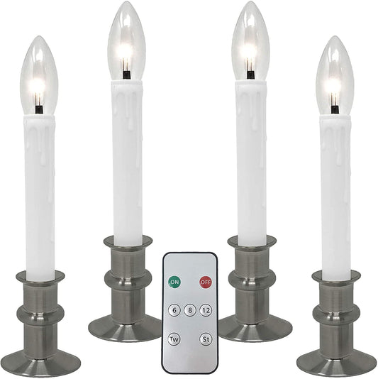 612 Vermont Ultra-Bright LED Window Candles with Timer, Remote Control, Twinkle/Steady LED Light, Battery Operated, Slim Metal Base, VT-9167-R4-BNW (Pack of 4, Brushed Nickel)