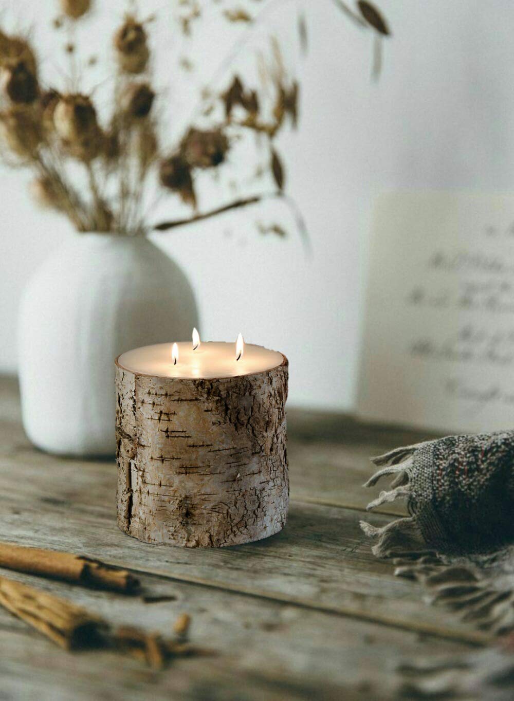 Serene Spaces Living Birch Bark Candle – Pillar Style Candle Brings Nature Indoors, Ideal for Weddings, Parties, Events, Restaurants, Home Decor, 6" Diameter & 6" Tall