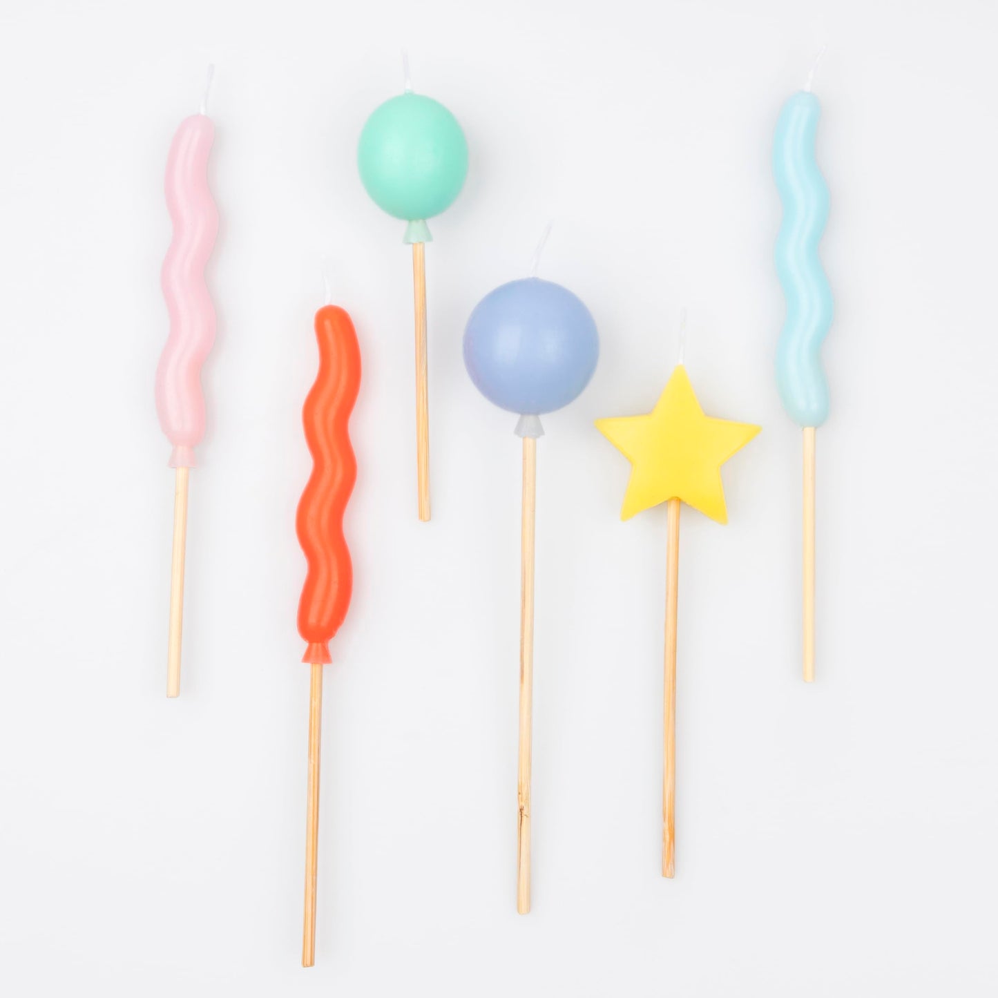 Meri Meri Balloon Candles (Pack of 6), Birthday Cake Candles, 6 Fun Designs & Colors, 4.5" Tall, Unscented