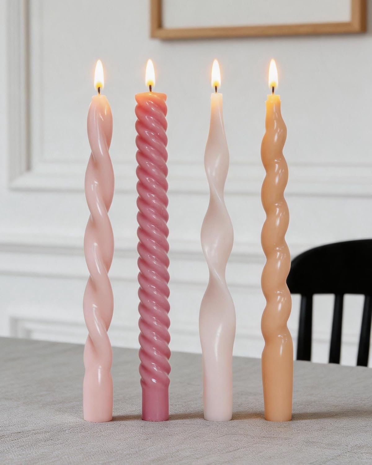 Pink Taper Candles Twisted Candlesticks Unscented Smokeless Tall Candles for Wedding Holiday Dinner Party Home Decorative candles-10inch,4pcs