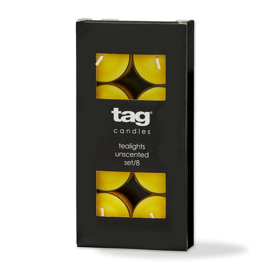 tag Color Studio Tealight Candles Set of 8 Yellow Smokeless Paraffin Wax Burn Time 3 Hrs Yellow