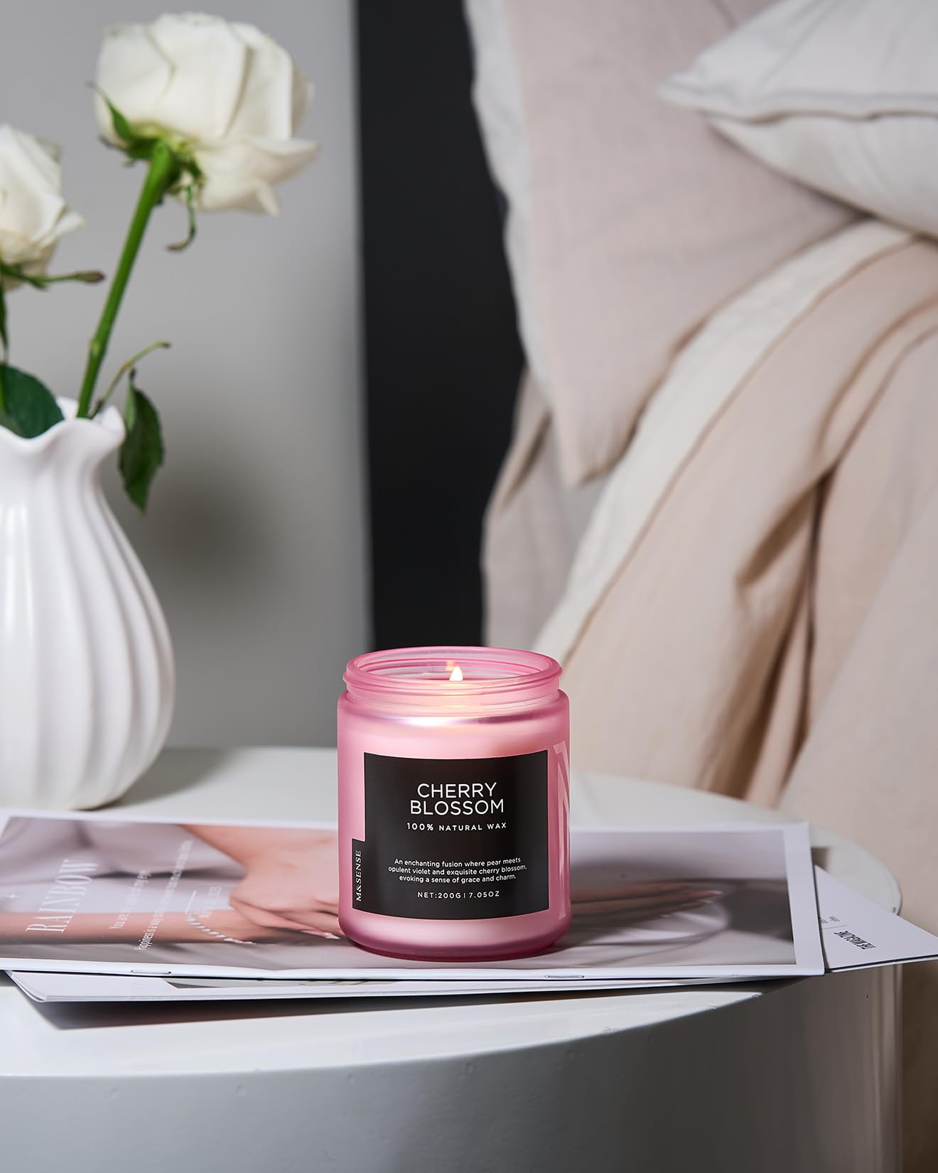 M&SENSE Cherry Blossom Scented Candle, 7.05oz Natural Organic Soy Wax, 50 Hours Non Toxic, Spring Smelling Home Scented Candle for Bath Relaxation, Stress Relief Housewarming Gift for Her