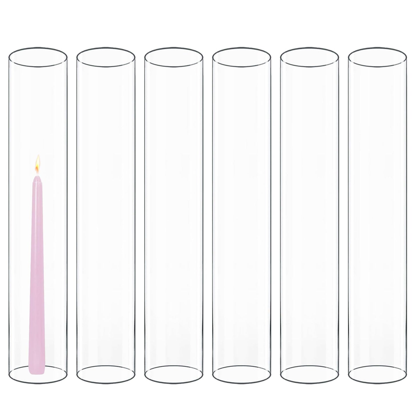 CYS EXCEL 6 PCS (H:16" D:3") Open Ended Clear Glass Hurricane Candleholder Tube Lamp Shade Open Flame Candlestick Holder Chimney Tube Cover Bottomless Cylinder