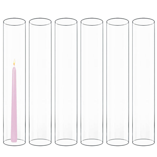CYS EXCEL 6 PCS (H:16" D:3") Open Ended Clear Glass Hurricane Candleholder Tube Lamp Shade Open Flame Candlestick Holder Chimney Tube Cover Bottomless Cylinder