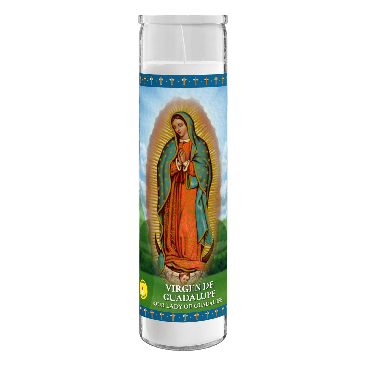 Simply Soson Lady of Guadalupe Prayer Candle, 1 piece, Great for Sanctuary Vigils and Prayers, Unscented Glass Candle Set, Jar Candles, Devotional Spiritual Religious Church Cemeteries