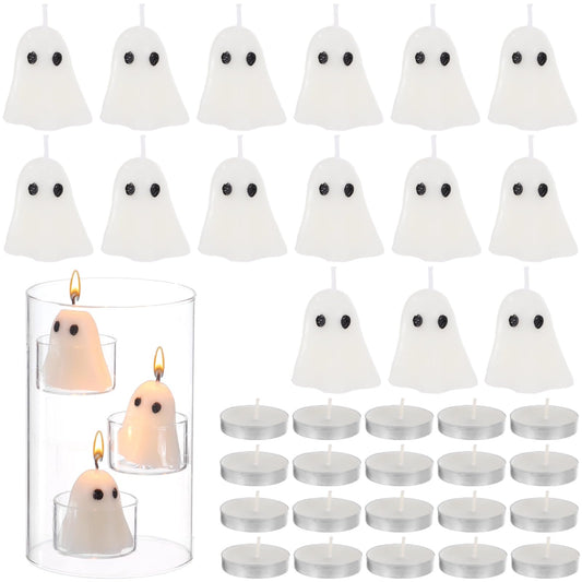 Halloween Glass Candle Holder Set, Cylinder Floating Table Centerpiece Kit, Includes 15 Candles, 20 Tea Lights, for Parties, Weddings, Holidays