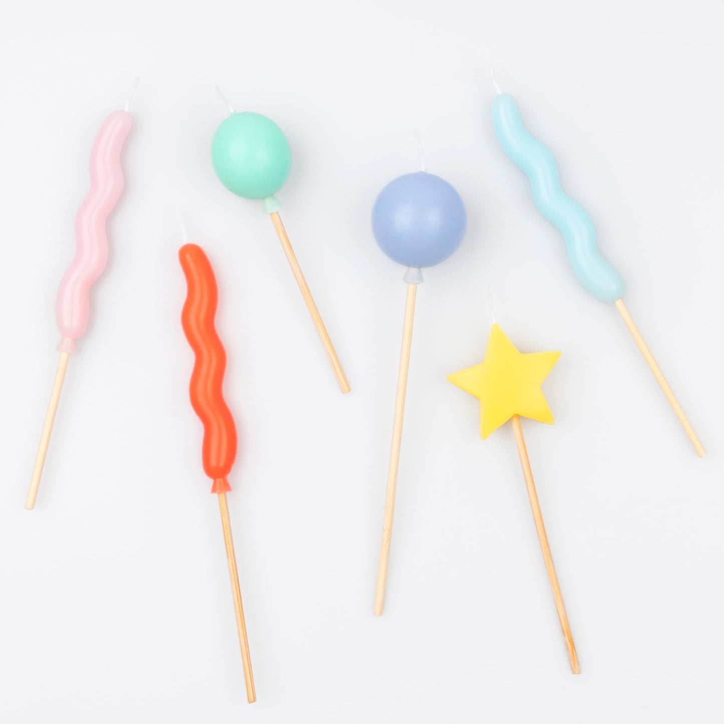 Meri Meri Balloon Candles (Pack of 6), Birthday Cake Candles, 6 Fun Designs & Colors, 4.5" Tall, Unscented