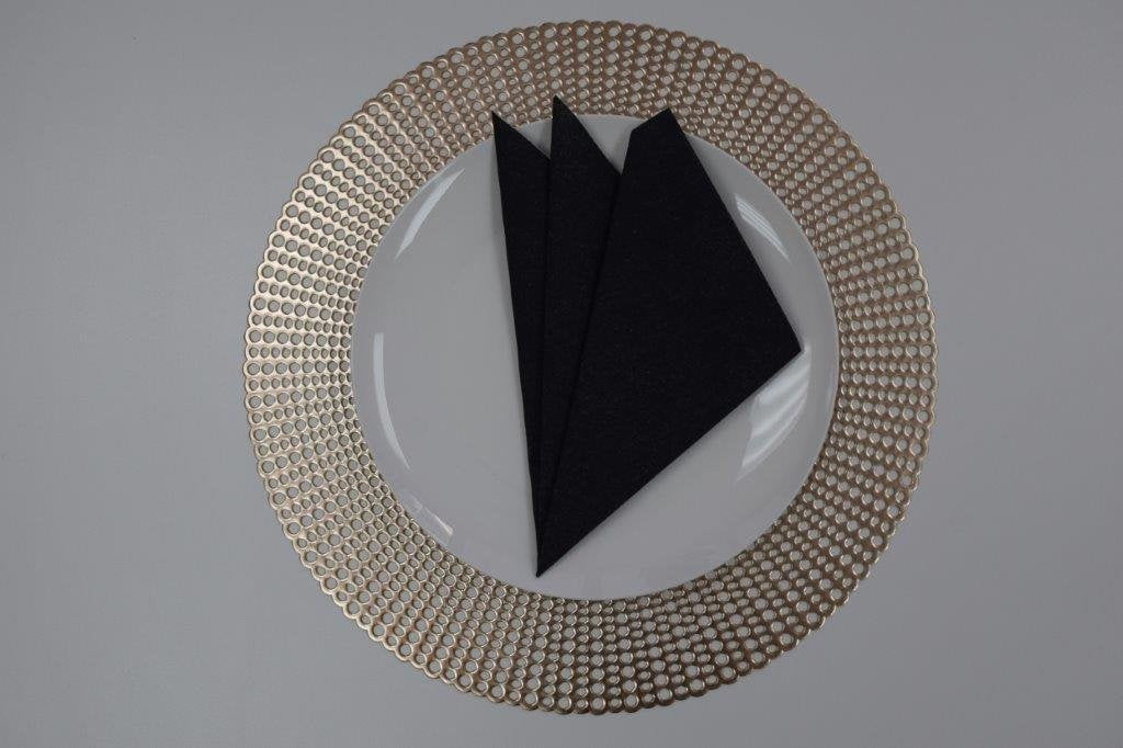 16" Round Placemats (Set of 4), 12 Prefolded 3 ply Napkins, 2 Matching Taper Candles, 2 Glass Candle Holders (Silver)