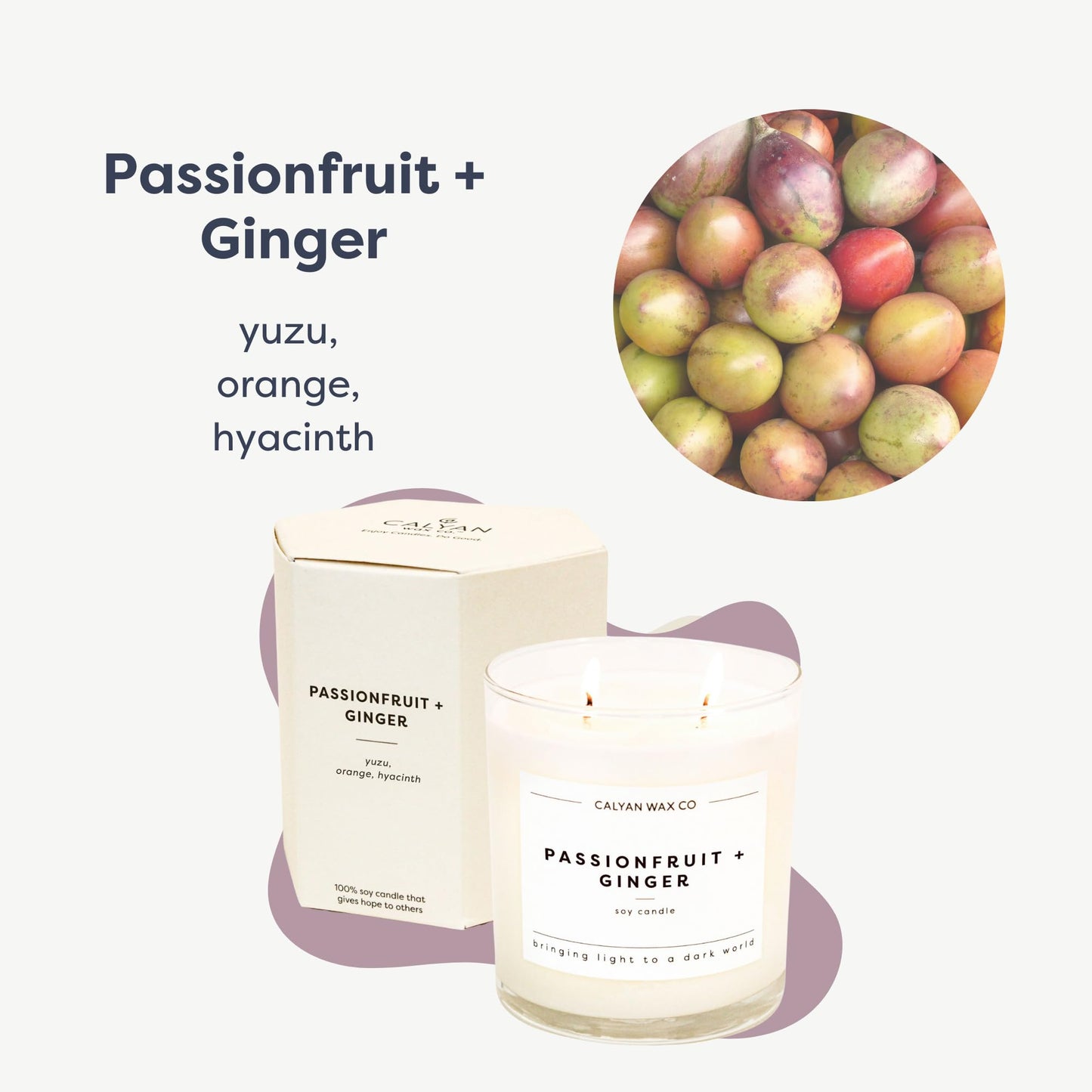 Calyan Wax Co. Passionfruit & Ginger 3 Wick Scented Candle - 43 Hour Burn - Luxury 3 Wick Soy Candles - Clean Soy Wax Candles - Long Lasting Large Glass Jar Candle for Home - 14.9oz