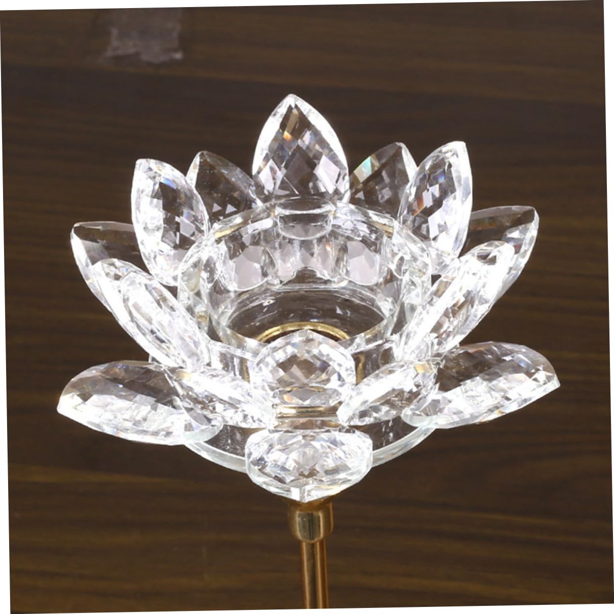 VOSAREA Crystal Lotus Candleholder Metal Candlestick Ornament Small Gold Decorative Candle Stick Holder for Wedding Table Centerpiece Home Décor