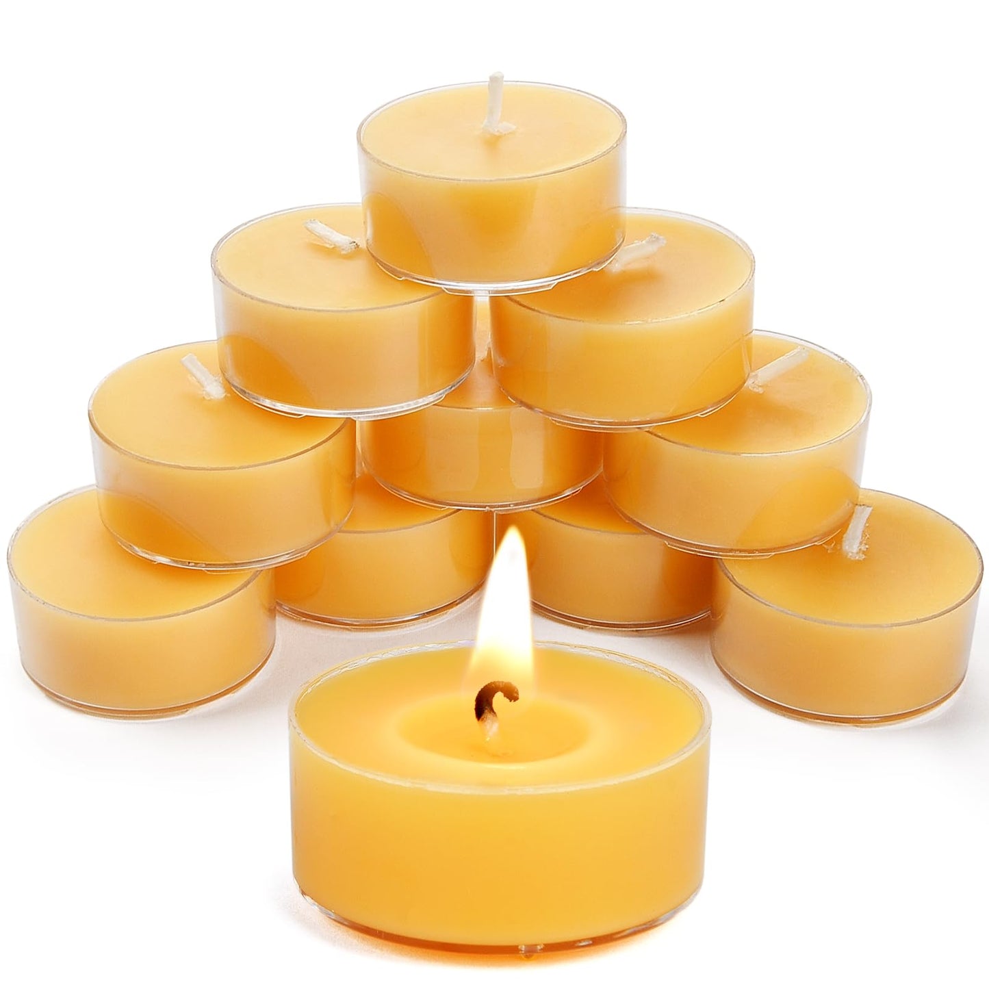 DEYBBY Natural Beeswax Tea Candles 10 Pack, Unscented Beeswax Tealight Candles Bulk, 4 Hours Small Tealights in Clear Cup for Home Decoration Emergency Spa Relaxation