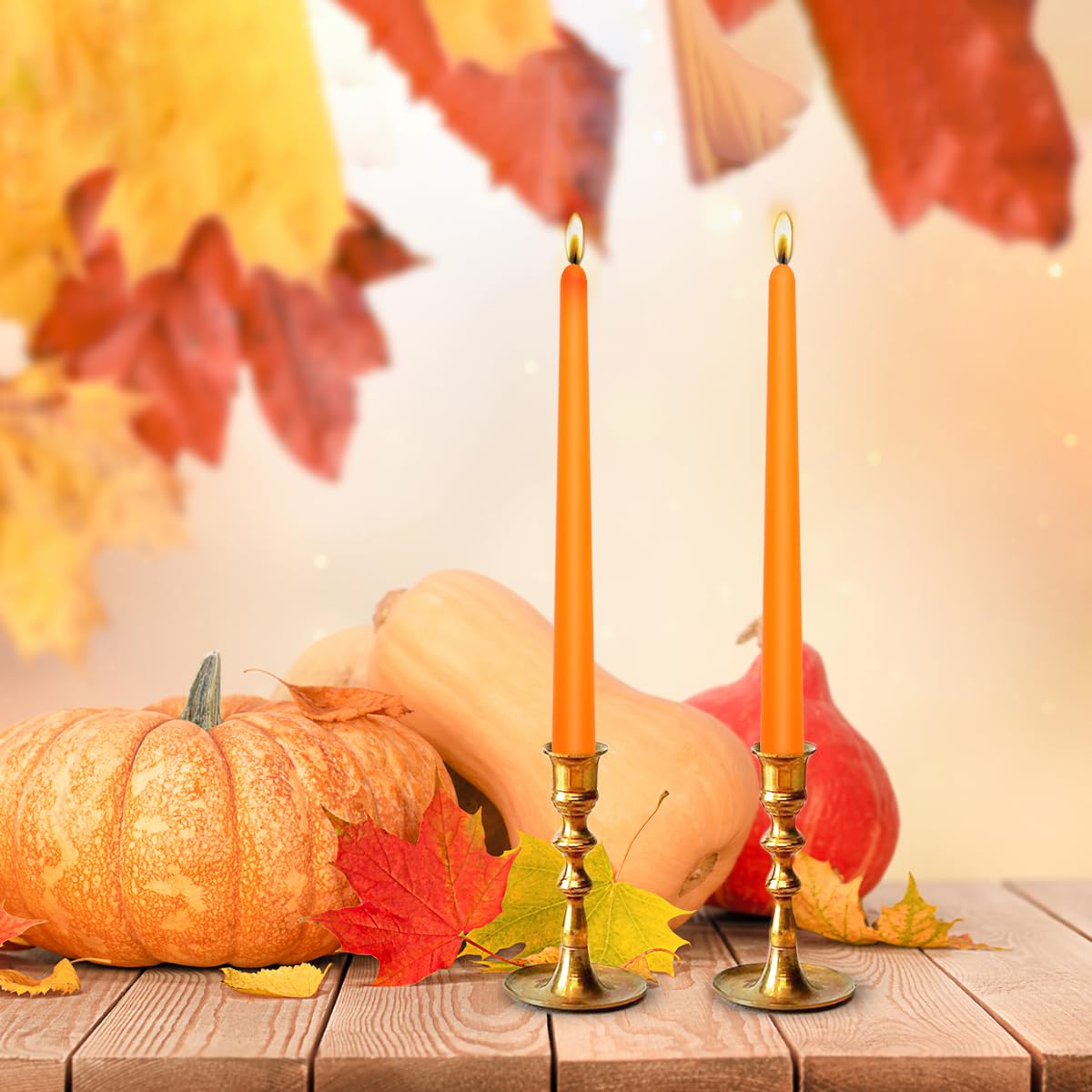 24 Pack Orange Taper Candles - Taper Candles 10 Inch Dripless, Smokeless & Unscented - 8 Hours Long Burning - Ideal for Halloween, Thanksgiving, Weddings, Dinner Parties, and Home Decor
