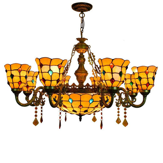 Chandelier, Tiy Style Colored Beads Chandelier Crafted Glass Multi-arm Pendant Light Retro Classic Ceiling Decorative Hanging Light Interesting Life
