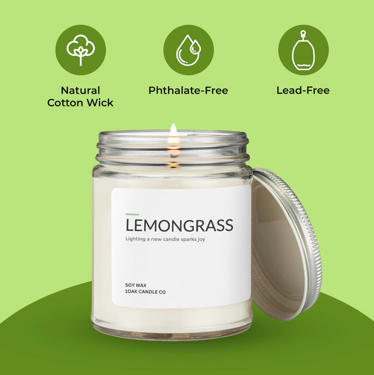 1OAK Lemongrass Candle - Soy Candles for Home Scented - Long Burning Premium - Hand-Poured (7oz.)