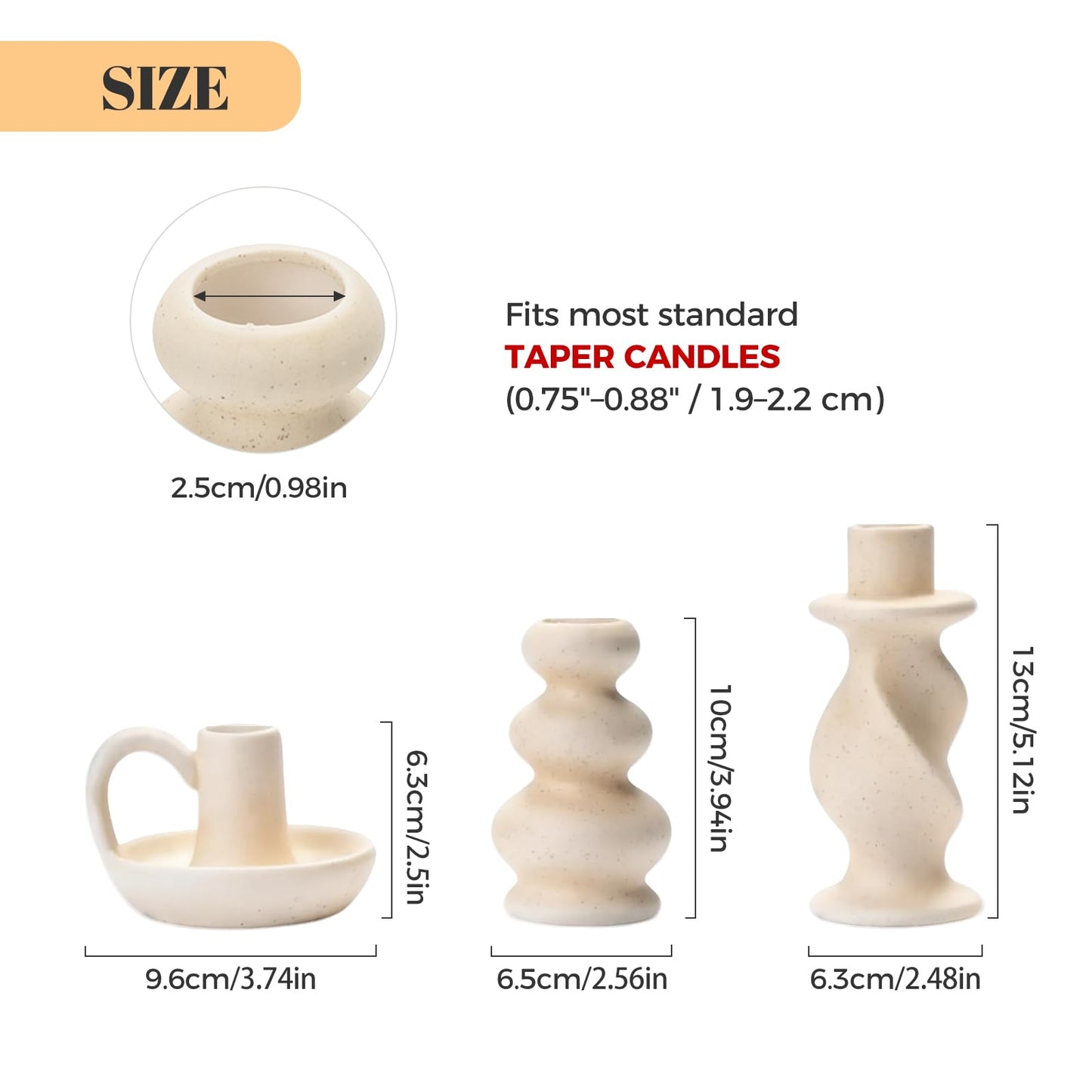 CabyGift Ceramic Taper Candle Holders Set of 3, Cream White Candlestick Holder Nordic Modern Decorative Candle Stand for Home Decor, Dining Table Centerpiece, Housewarming Gift