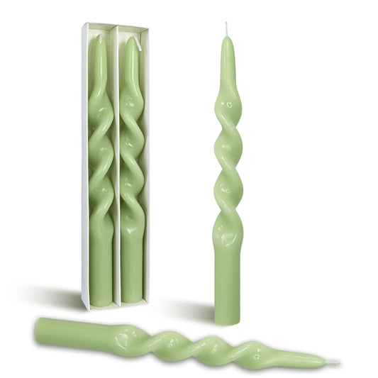 BALEAGCDL Twisted Taper Candle Green Spiral Candlesticks 10 Inch Unscented Handmade Smokeless Dinner Candles Set for Holiday Wedding Party Gift Home Decoration