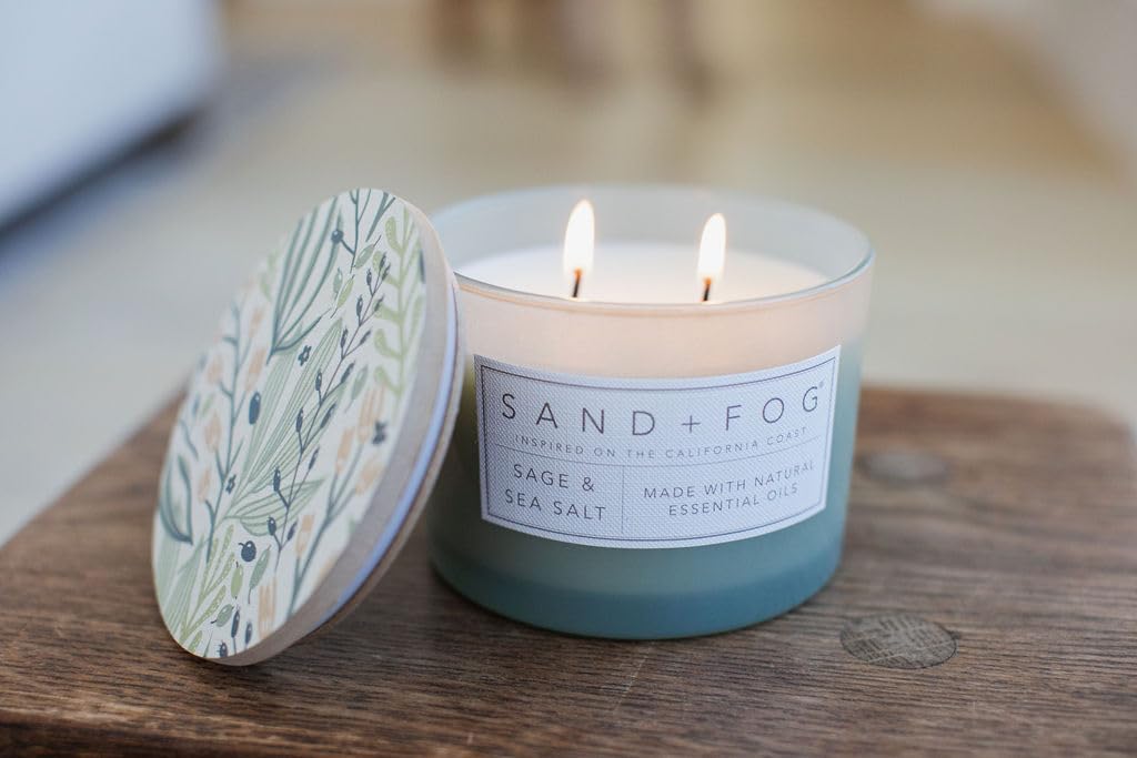 Sand + Fog Scented Candle - Sage & Sea Salt – Additional Scents and Sizes – 100% Cotton Lead-Free Wick - Luxury Air Freshening Jar Candles - Perfect Home Decor – 12oz, Sage Green