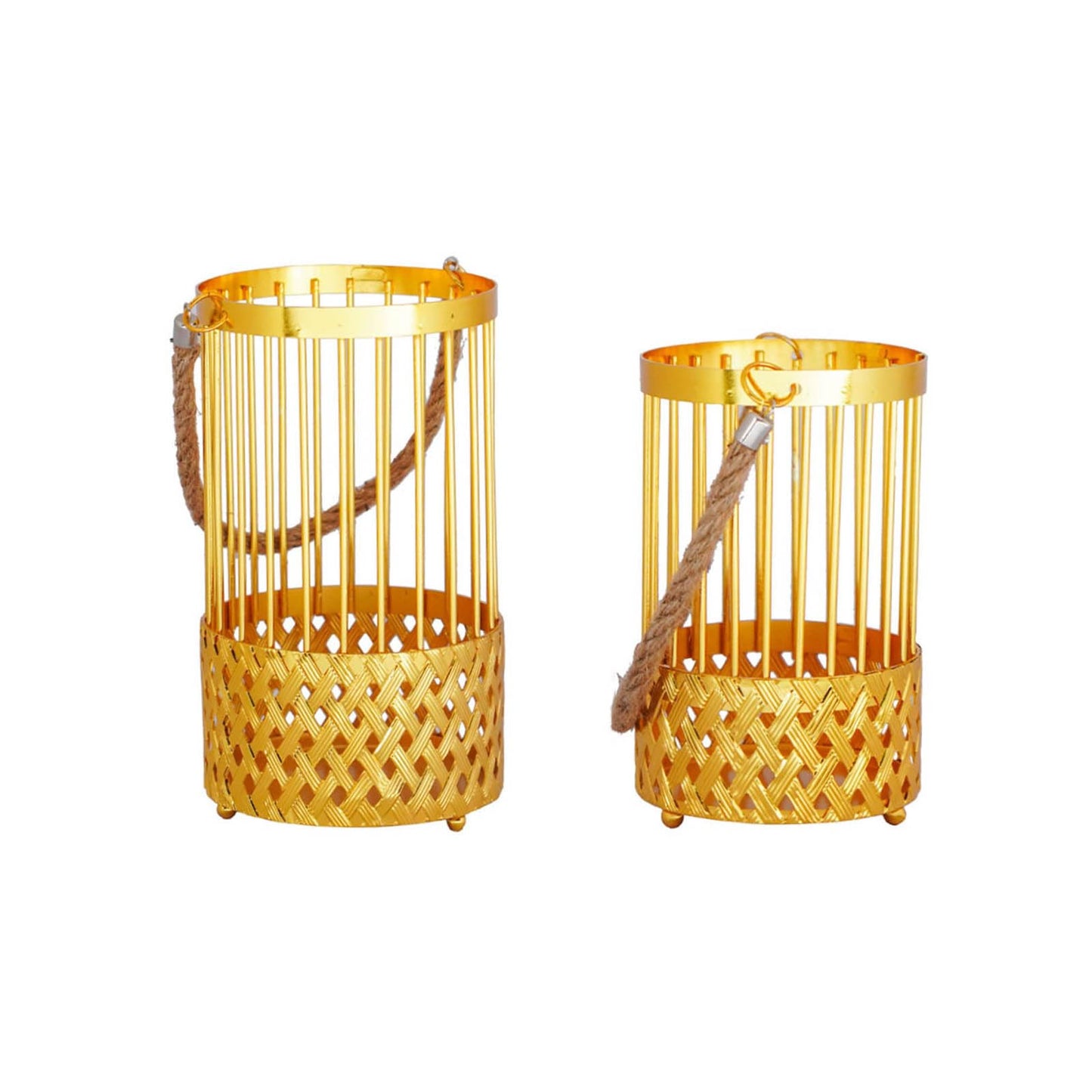 MIXIKE 2Pcs European Metal Candle Holder Hollow Out Iron Candlesticks with Rope Handle Hangings Tealight Candle Stand for Party