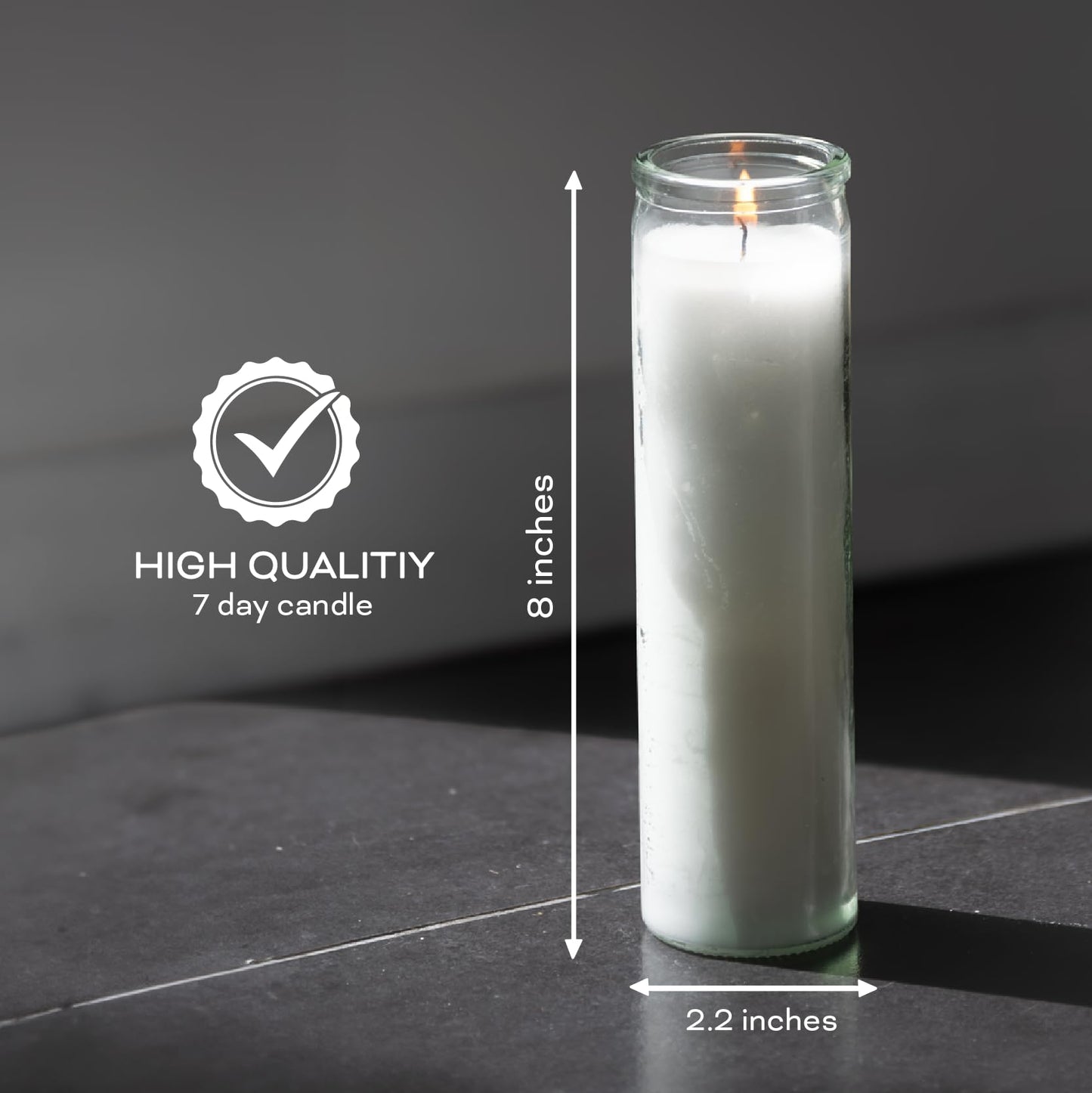 Estrella Blanca 2x8 Inch Unscented Devotional Prayer Candle – Single Long-Burning White Religious Candle in Clear Glass Jar for Altars, Memorials, Baptism & Spiritual Reflection