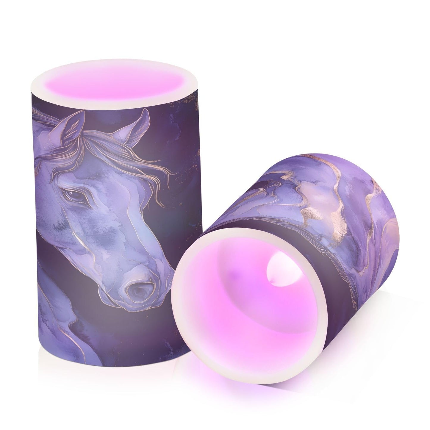 ALAZA Flickering Flameless Candles Blue Purple Horse Battery Operated Candles with Remote Timer LED Pillar Votive Candles Set of 2 for Holiday Decor