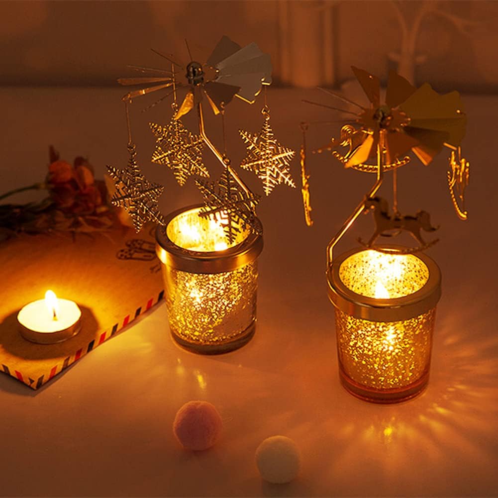 Candle Holders，Rotating Candlestick，Gold Starlight Glass Candle Holder,Restaurant Wedding Christmas Valentine's Day Thanksgiving Wedding Anniversary Birthday Party Table Decoration(Butterfly)