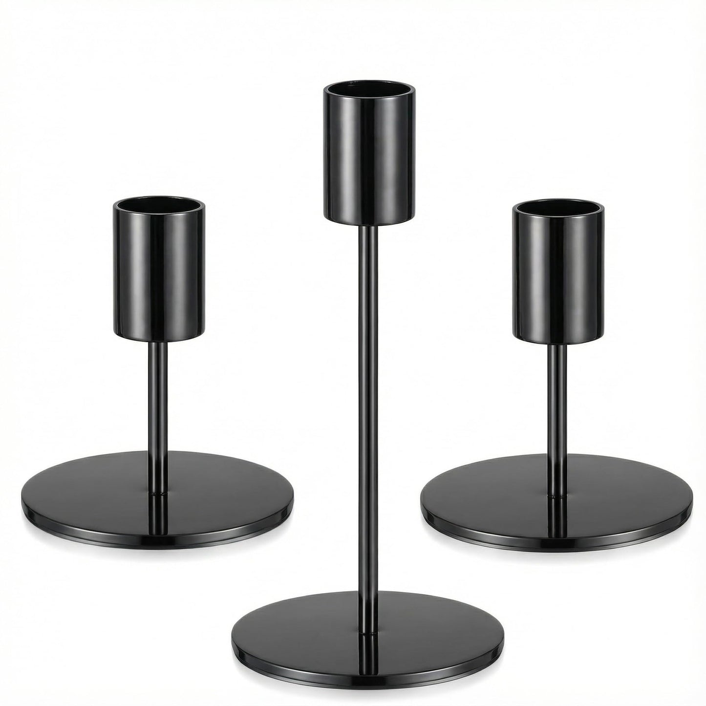 3 Pcs Black Candlestick Holders Set - Matte Black 5.5" & 3.3" Taper Candle Holders for Modern Table Centerpiece and Home Decor
