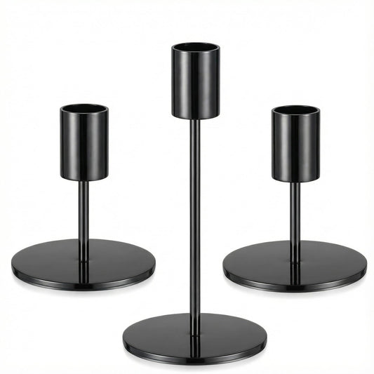 3 Pcs Black Candlestick Holders Set - Matte Black 5.5" & 3.3" Taper Candle Holders for Modern Table Centerpiece and Home Decor