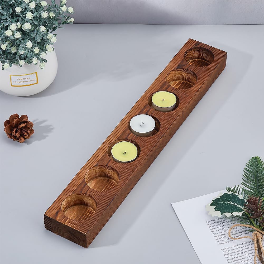 SUPERFINDINGS Large Wood Tealight Candle Holders Mango Wood Tea Light Holder Candle Centerpieces 7 Holes Wood Candle Holder for Tables Home Weddings Party(Inner Diameter 4.45cm/1.75inch)