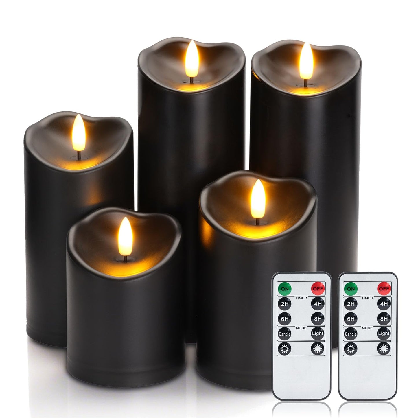 Amagic Black Halloween Flameless Candles with Remote, Waterproof Outdoor Candles Battery Operated with Timer, Plastic Flickering LED Pillar Candle for Holiday, Theme Party, Pumpkin Decor, Set of 5