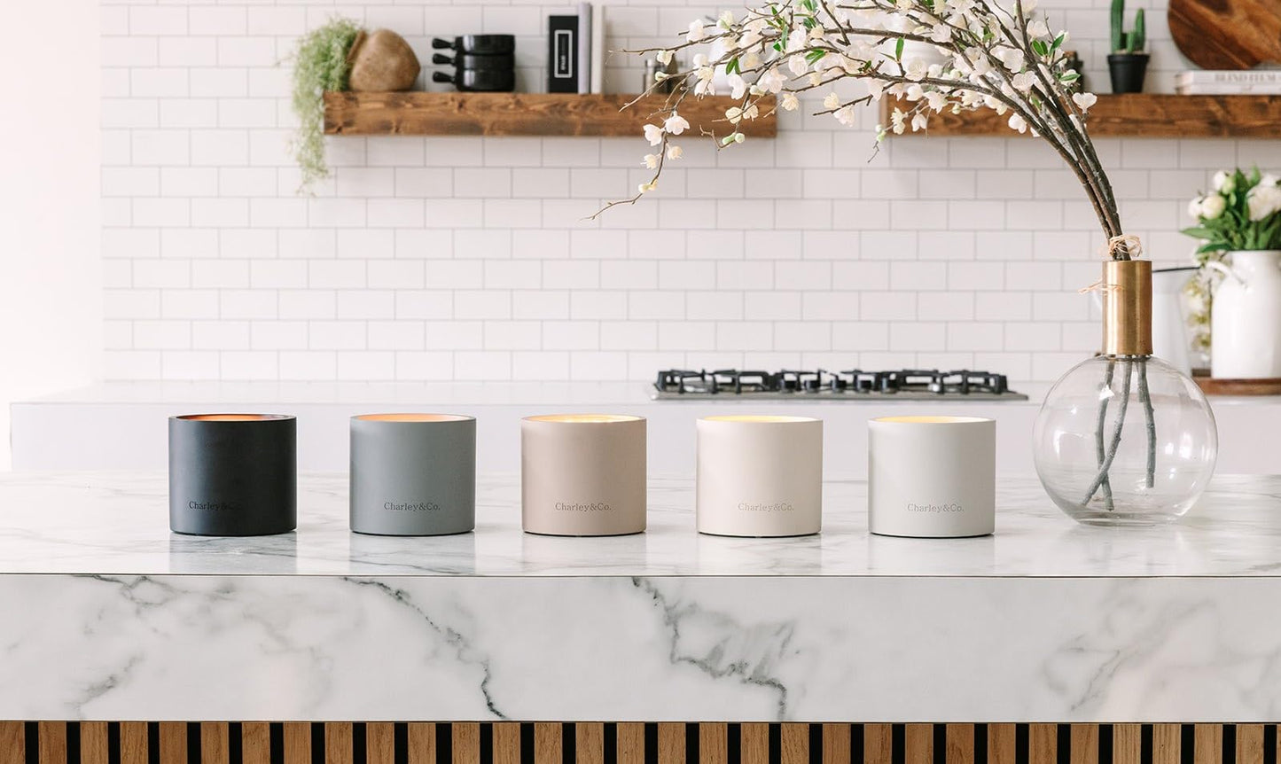Charley&Co. Neutral Minimalistic Cement Candle Holders - Designed to fit a Standard 14.5oz 3-Wick Candle or Smaller (1, Grey)