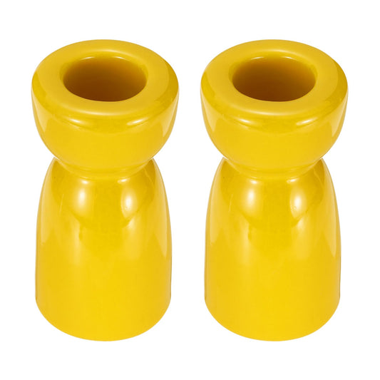 uxcell 2 Pack Candlestick Holder Bright Yellow Ceramic Taper Candle Holder Candle Stand Holders Modern Style Decoration for Centerpiece Tabletops Anniversary