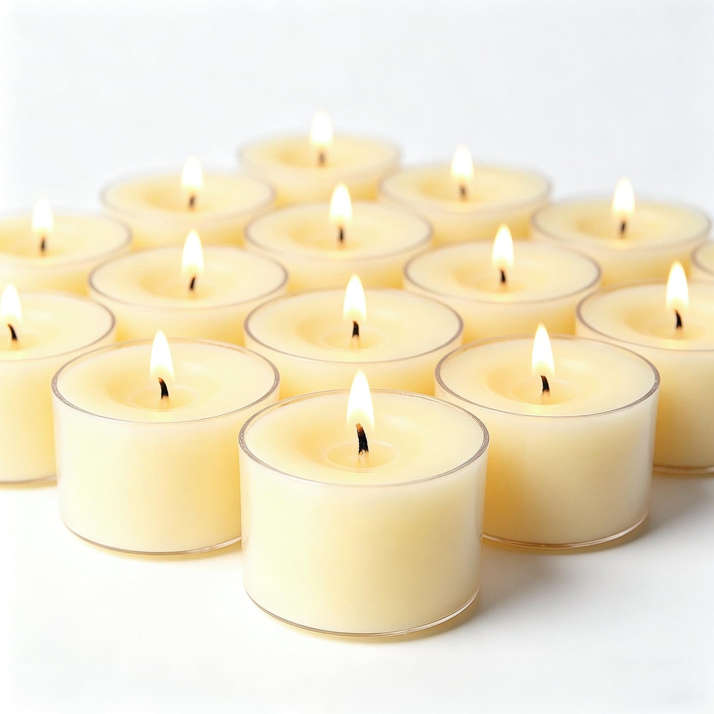 8 Hours Beeswax Tealight Candles White - 12 Pack - Handmade Natural Beeswax Tea Candles in Clear Cup | Smokeless Beeswax Tea Light Candles | for Home Deco, Fragrance, Relax