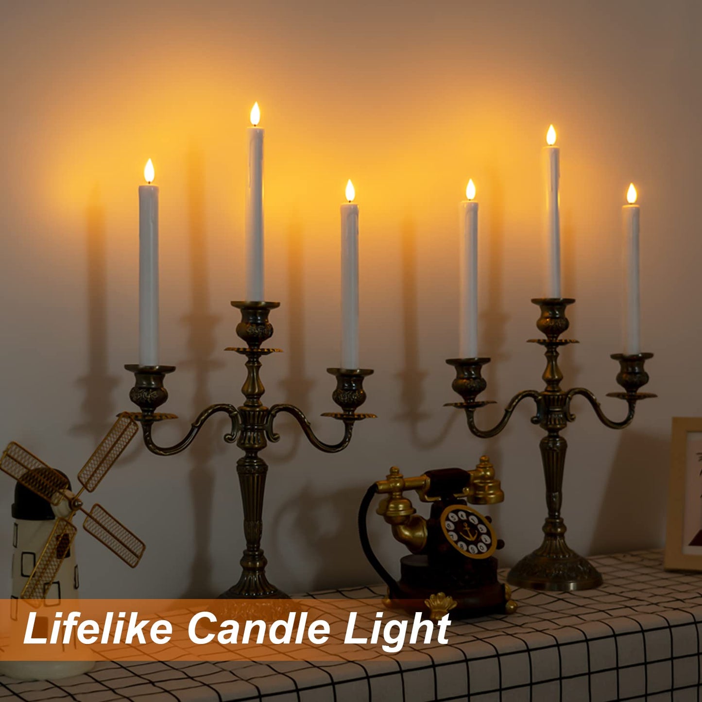 Homemory 12 Pcs Plastic Flameless Taper Candles with Remote Timer Dimmer, White Taper Candles Battery Operated with Flickering Flame Light Lifelike Led Candlesticks for Indoor Decoration 9.6 Inches