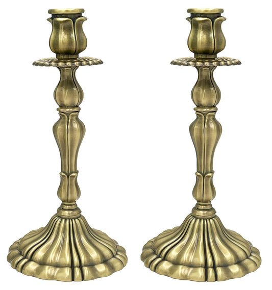 Taper Candle Holders, Brass Candle Holders, Vintage Candlesticks for Dining Table, Wedding, Party, Home Decor, Set of 2 (Antique Brass)