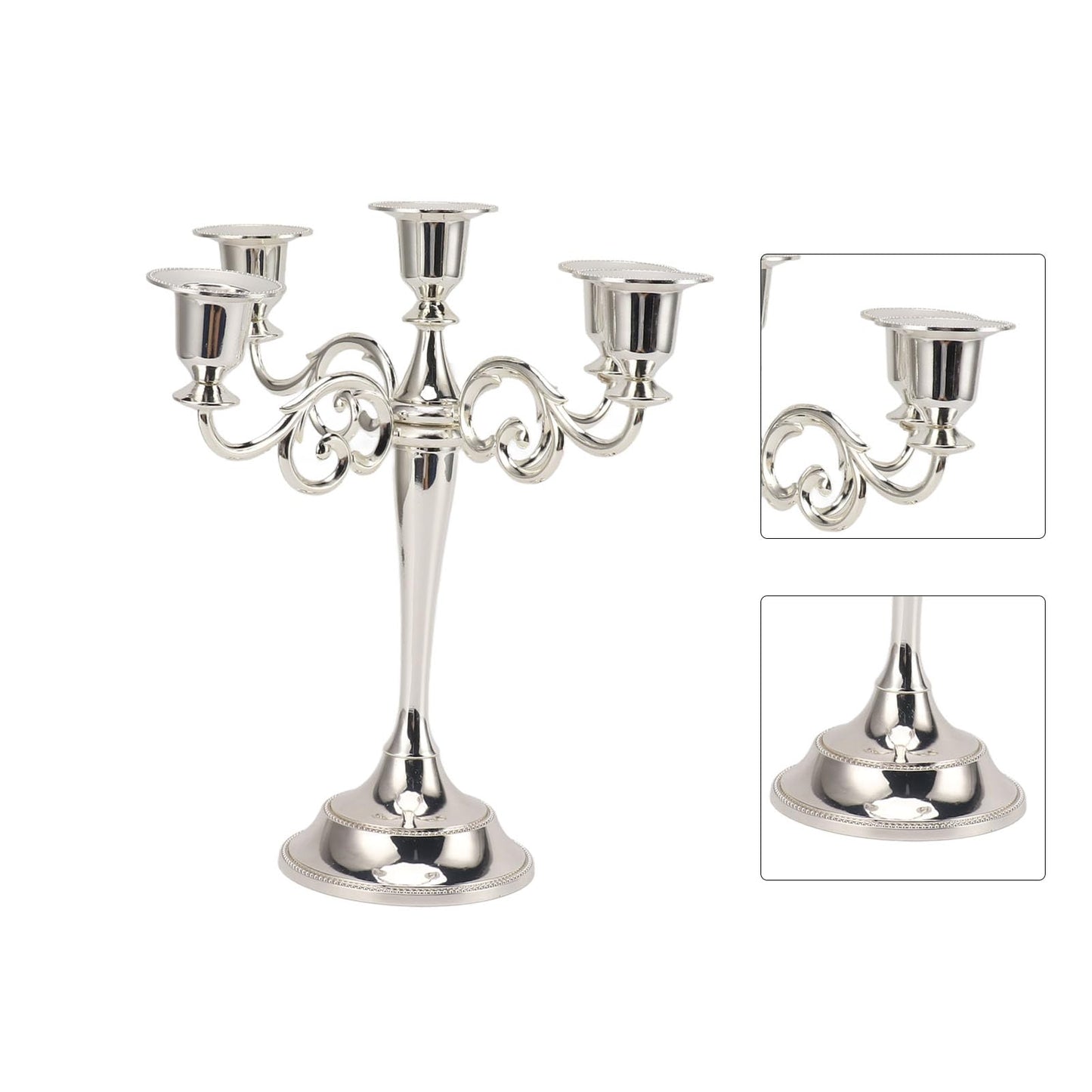 5 Arm Candlestick Holder, Iron Retro Decorative Candle Holder, Golden Metal Centerpiece for Home Church Dining Table, Sturdy Elegant 5 Arm Candle Holder with Fine (Silver)