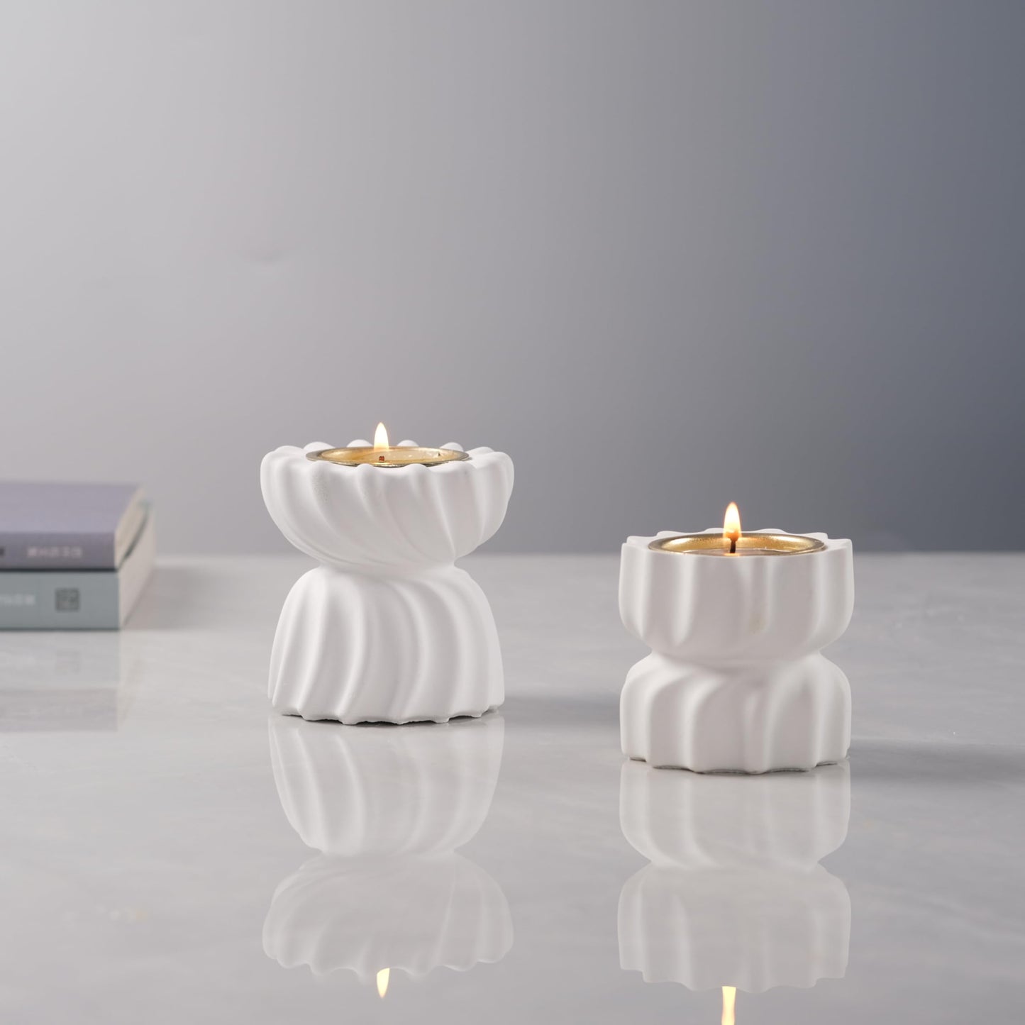 ICNBUYS Twizzle Twist Tealight Holder, Decorative Tealight Candle Holder for Table Display, Romantic Unique Home Décor Aesthetic, Housewarming Gift, Spiral Sculpture Diwali Tea Light Stand Cement