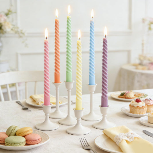 Whaline 6Pcs 10 Inch Candy Color Spiral Taper Candles Pastel Easter Dripless Twisted Wax Candles Long Unscented Candle Sticks for Wedding Birthday Party Home Dining Table Decor