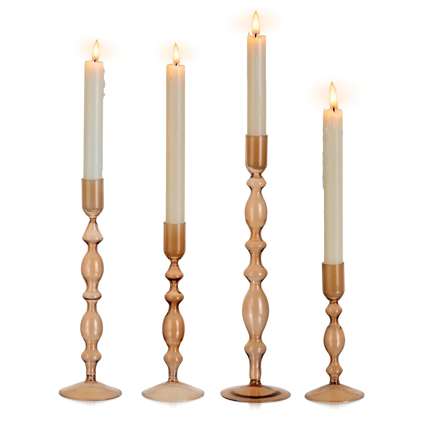 Glass Candle Stick Candle Holder : Glasseam Amber Taper Candle Holder Set of 4 Modern Candle Sticks Holder Decor Tall Decorative Candle Holders for Table Fall Centerpiece Dining Thanksgiving Halloween